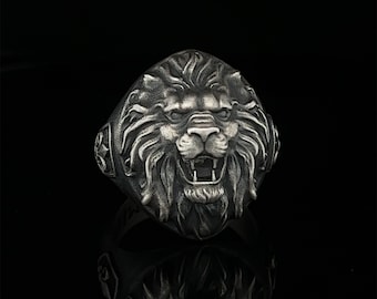 Lion Silver Ring, Signet Ring For Men, King Lion Ring, Lion Jewelry, Handmade, Statement Ring, Cool Biker Ring, Men's Silver Lion Jewelry