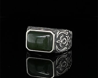 Natural Octagon Jade Sterling Silver Ring, Jade Jewelry, Genuine Green Gem Statement Ring