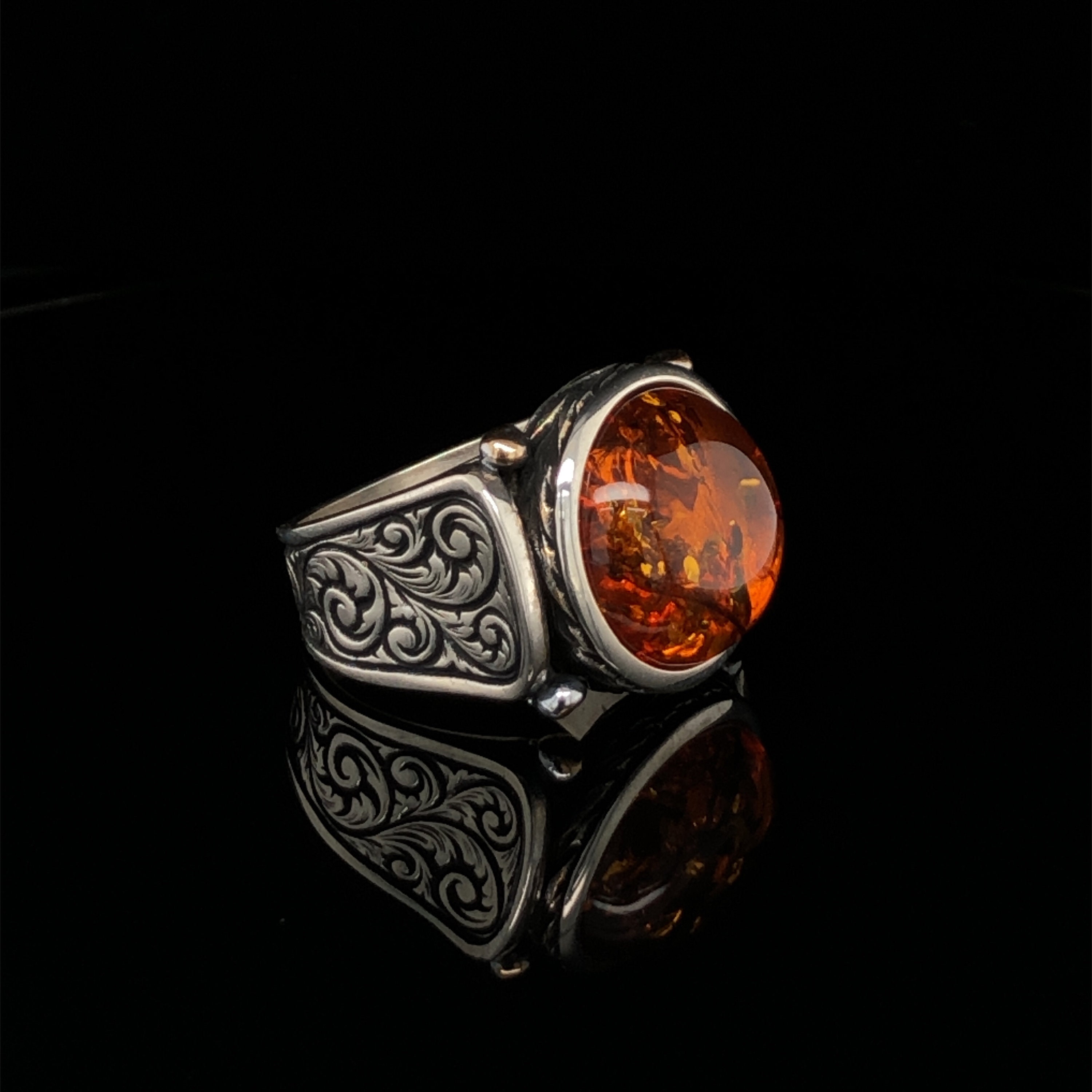 Amber Gemstone Ring Silver Ring for Men Baltic Amber Ring - Etsy