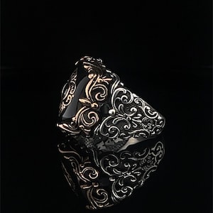 Men's Black Onyx Sterling Silver Ring, Ottoman Style Jewelry