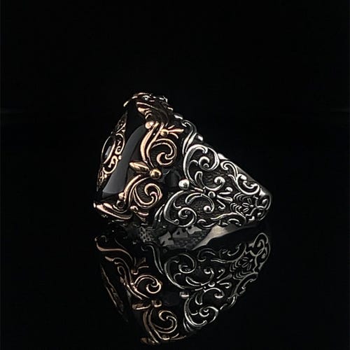 Men's Black Onyx Sterling Silver Ring, Ottoman Style Jewelry