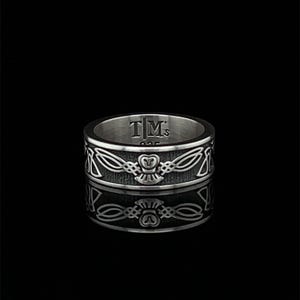 Anillo de bodas de búho en plata de ley, anillo para amantes de los pájaros, anillo de eternidad de diseño antiguo, joyería hecha a mano, anillo de sello celta llamativo, regalo para él