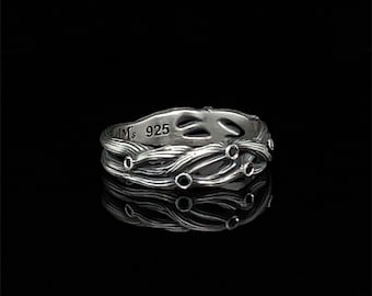 Sterling Silver Tree Wedding Band, Nature Ring, Unique Family Tree Design for Him & Her