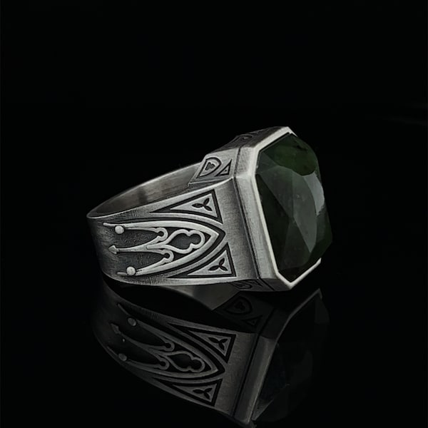 Bague homme vintage avec pierres précieuses en jade, bague en argent sterling, pierre de couleur verte, bague cool pour homme, bague de haute qualité