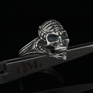Unique Skull Sterling Silver Ring, Oxidized Biker Ring, Skull Punk Signet Ring, Cool Ring For Men, Skull Jewelry, Punk Mourning Ring