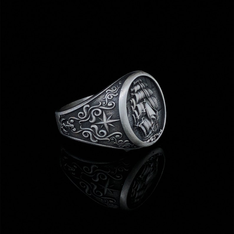 Sailboat Men's Ring Viking Pirate Ship Ring 925 Wind Etsy