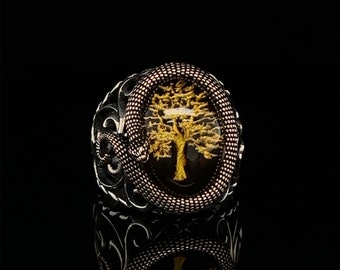 Carved Tree Of Life Baltic Amber Ring, Amber Carved Ring, Gemstone Jewelry, Baltic Amber 13*18 mm Oval Ring, Unisex Ring, Statement Ring