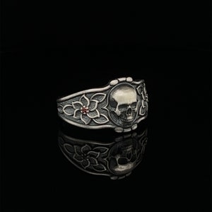 Skull Punk Sterling Silver Ring, Garnet Gemstone, Coll Ring For Men and Women, Skull Jewelry,  Handmade, Best Gift Idea, Skull Biker Ring