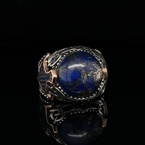 Men’s Lapis Lazuli Classy Ring, Celtic Design,  Handmade 925k Sterling Silver Ring, Signet Men Ring, Anniversary Gift Him