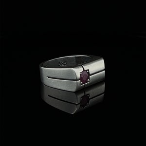 Elegant Sterling Silver Ring, Stylish Wedding Band, Gemstone Ruby, Unique Mens Anniversary Ring, Wedding Rings, Comfort Fit