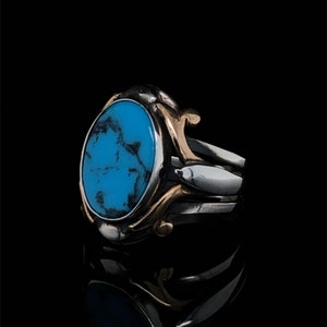 Bague en pierres précieuses Turquoise pour hommes, Design personnalisé vintage Sterling Silver, Décembre Birthstone Gemini, Fantasy Ancient Viking Gift Him