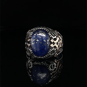 Unique Celtic Lapis Lazuli Ring, Natural Blue Gemstone Ring, Medieval Jewelry, Celtic Band in Vintage Style 925k Sterling Silver Ring