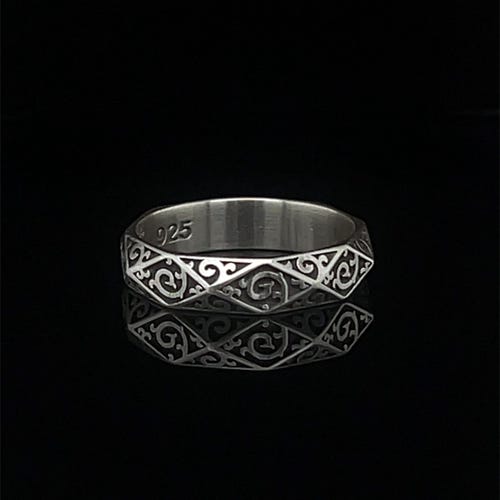 Antique Design Silver Wedding Band, Unisex Art Deco Engraved Ring