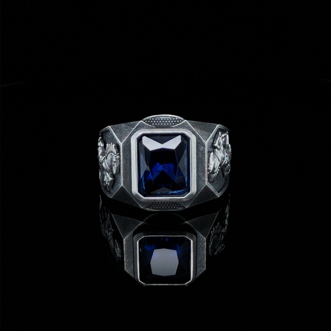 Fpj Ring Men's Silver Horse Ring With Blue Stone, Handmade Sterling Silver ...