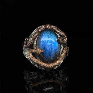 Snake Labradorite Stone Men's Ring, Animal Rings For Men, Unique Serpent Jewelry, Snake Silver Ring, Labradorite Snake Wrap Ring