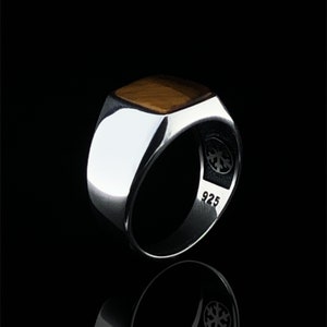 925 Silver Ring, Square Gemstone Tiger&#39;s Eye Ring,  Man Fashion Jewelry, Male Ring, Classic Mens Ring, Alternative Wedding Band, Signet Ring