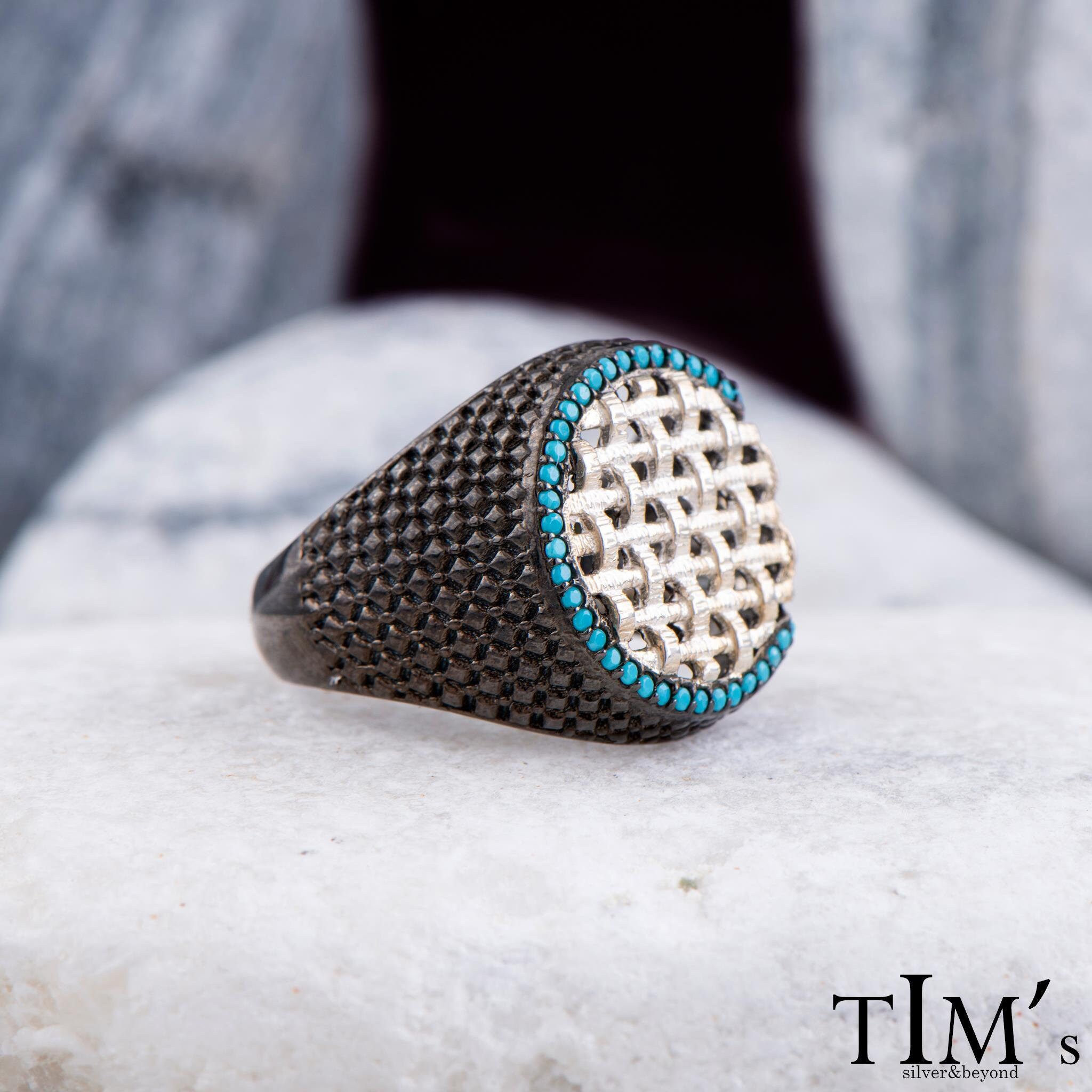 Herren Statement Türkis Ring Vintage Sterling Silber blau Etsy