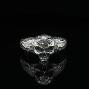 Biker Skull Sterling Silver Ring, Skull Punk Signet Ring, Occult Jewelry, Gothic Ring, Unique Design, Mens Skul Ring