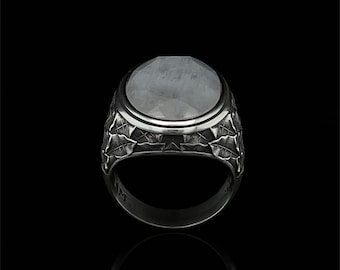 925 Sterling Silver Moonstone Ring, Mystic Boho Oval Gemstone Jewelry