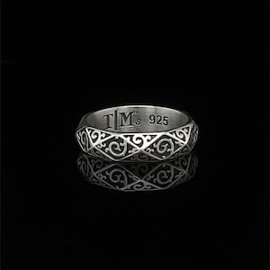 Anillo de bodas de plata con diseño antiguo, unisex, estilo art déco grabado