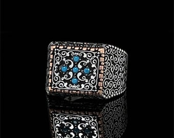 Religious Cross Signet Ring for Men, Sterling Silver Engraved Jewelry