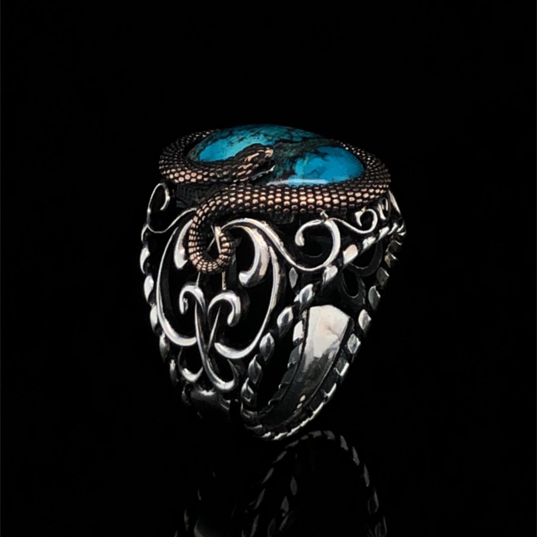 Vintage Snake Blue Gemstone Men's Ring Serpent Jewelry - Etsy