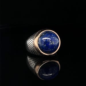 Lapis Lazuli Ring, Round 14 mm Lapis Lazuli Ring, Gemstone Jewelry, Silver Blue Lapis Ring, Unique Lapis Lazuli Ring