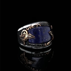 Lapis Lazuli Signet Silver Ring, Dark Blue Occult Ring, Supernatural Scandinavian Jewelry, Warrior Ring, Vintage Style Heraldic Seal Ring