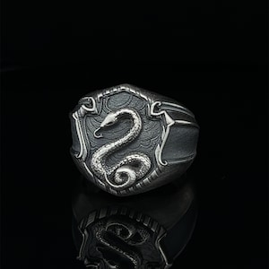 Vintage Snake Sterling Silver Ring, Snake Lover Gift, Gothic Jewelry, Unique Mens Ring, Statement Ring, Handmade, Gift Idea