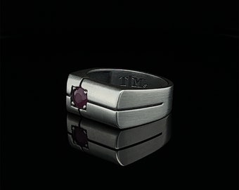 Snygg rubinring, elegant vigselring i sterlingsilver, unik bekväm passform för män