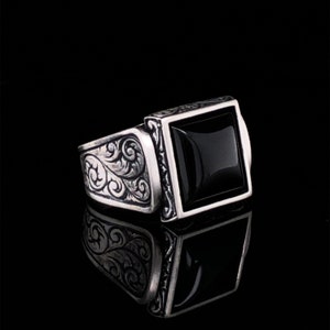 bague en argent Onyx Gemstone vintage, alliance pour hommes, bague de conception antique, chevalière pour hommes, bague de déclaration, idée cadeau