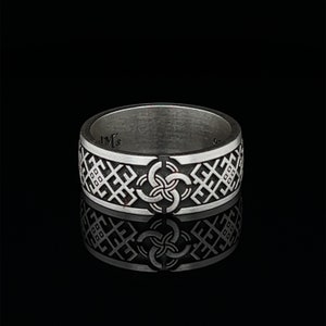 Celtic Pattern Stylish Men&#39;s Ring, Celtic Trinity Knot Ring, 9mm Wedding Band, Mythologhy Ring, Celtic Wedding Band