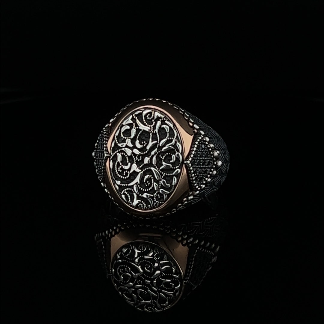 Bronze Rings Men Masculine Statement Ring for Men, Classic Black Zircon Design in ...