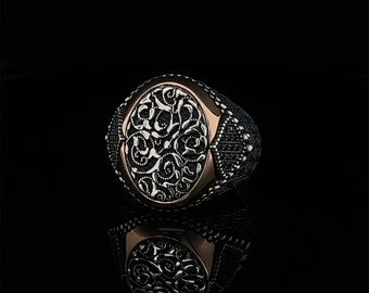 Masculine Statement Ring for Men, Classic Black Zircon Design in Antique Silver