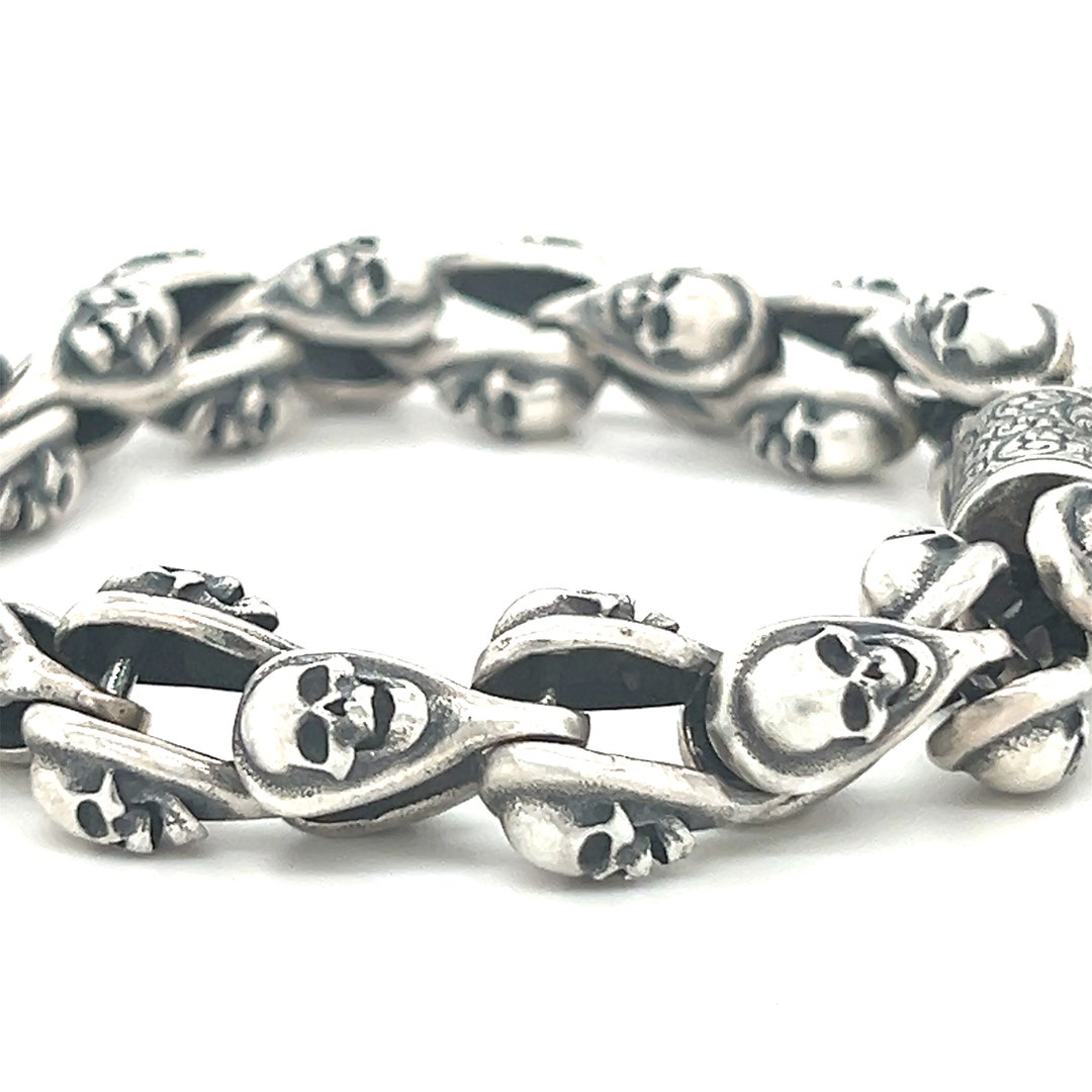 Skull Silver Bracelet, Viking Celtic Design Bracelet, Unique Birthday Gift for Men's Skull