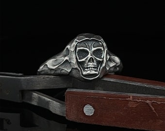 Bague tête de mort en argent sterling Memento Mori pour les hommes avant-gardistes