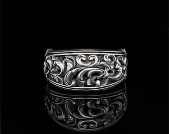 Baroque Pattern Sterling Silver Signet Ring, Inspired Ancient Jewelry