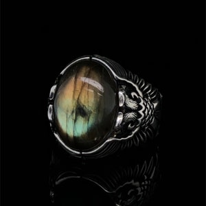 Labradorite Exclusive Design Silver Ring, Medieval Double Headed Eagle Ring, Vintage Jewelry, Raw Gemstone Signet Ring, Anniversary Ring