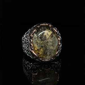 Vintage Amber Gemstone Ring, Elegant Mens Ring, Amber Jewelry, Sterling Silver Ring, Genuine Baltic Amber Ring