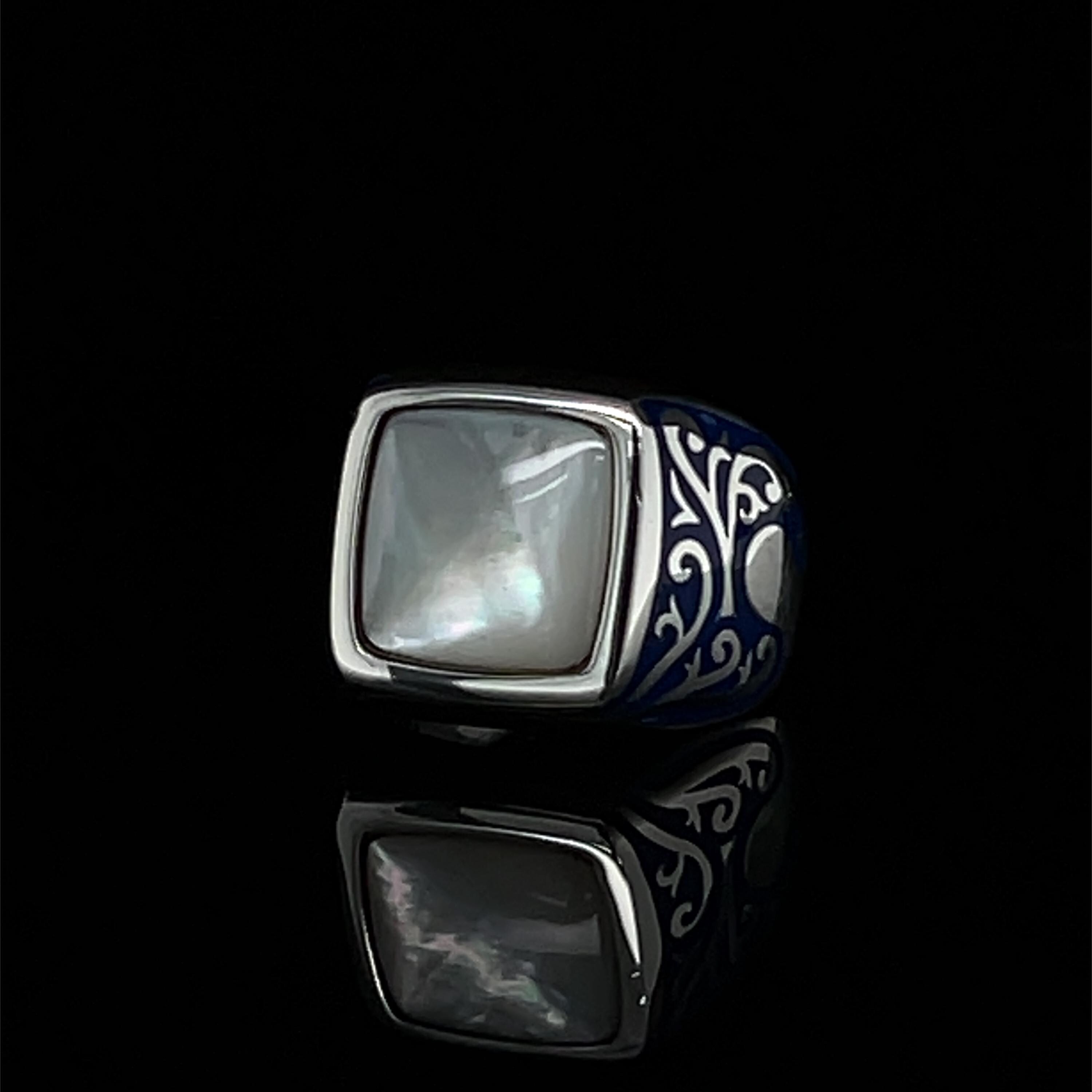 Bague Ancienne En Argent Massif 925 Avec Nacre - Taille 56, Alliance, Créateur, Occasion