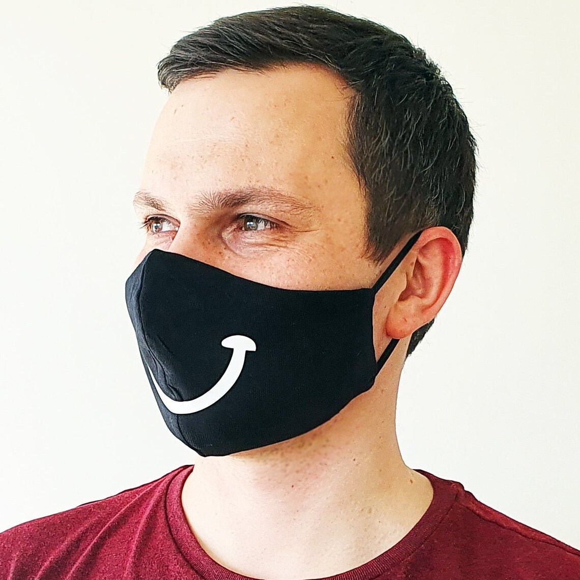 Smiley Face Mask Black Protective Mask Emoji Mask Reusable Etsy