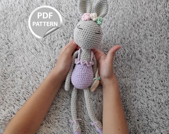 Crochet Ballerina Bunny Doll Pattern, Amigurumi Animal Toy (PDF Pattern)
