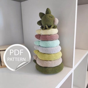 dinosaur, brontosaurus,t-rex crochet Amigurumi  pattern, pdf PDF amigurumi animals ,baby education ring stacker toy, Montessori toys,