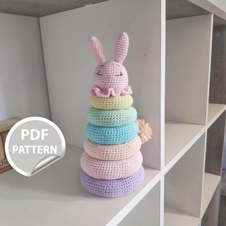 Pastel Bunny Stacker crochet pattern listing photo by GiftshopByElene