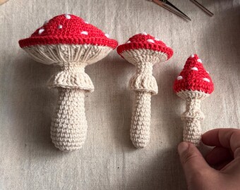 Fly Agaric Crochet Pattern,  Realistic Mushroom Family Amigurumi, Toadstool, Woodland Cottagecore Decor PDF Tutorial