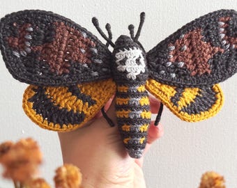 Patrón de ganchillo PDF de polilla calavera, tutorial de amigurumi de insecto gótico, insecto de Halloween, patrón de polilla realista, descarga digital