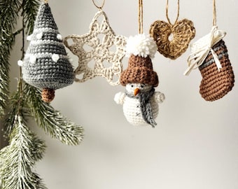 Christmas Ornament Crochet pattern - Snowman, Stockings, Christmas tree, Heart, Star bundle