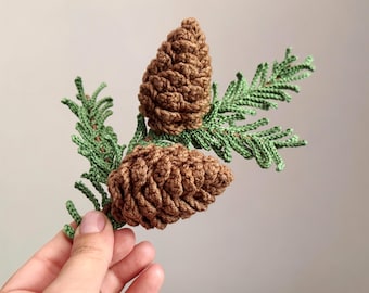 Crochet Spruce Branch Pattern, Realistic Evergreen Pine Cone & Twig PDF Tutorial