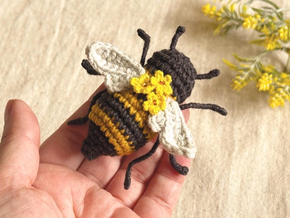 Crochet Bee Pattern - Amigurumi insect, Beetle Brooch, Pendant, Bag Charm (PDF Pattern)