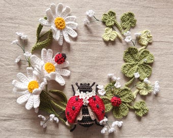Ladybug, Daisy & Clover leaves Crochet Patterns - Lucky Meadow Bundle